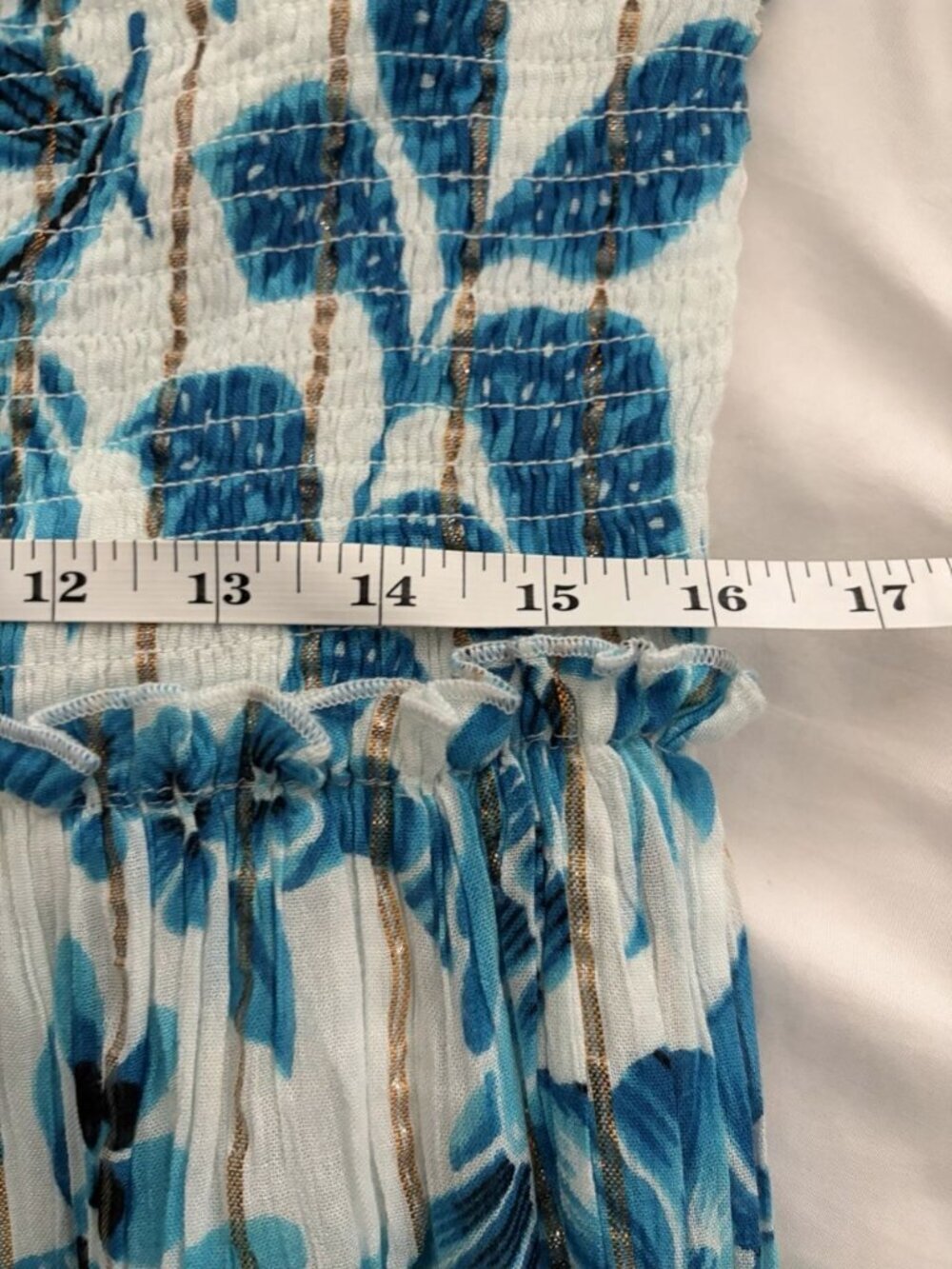Women’s Blue Tropical Short Sleeve Boho Maxi Dress Size XL Tassels - Picture 5 of 9